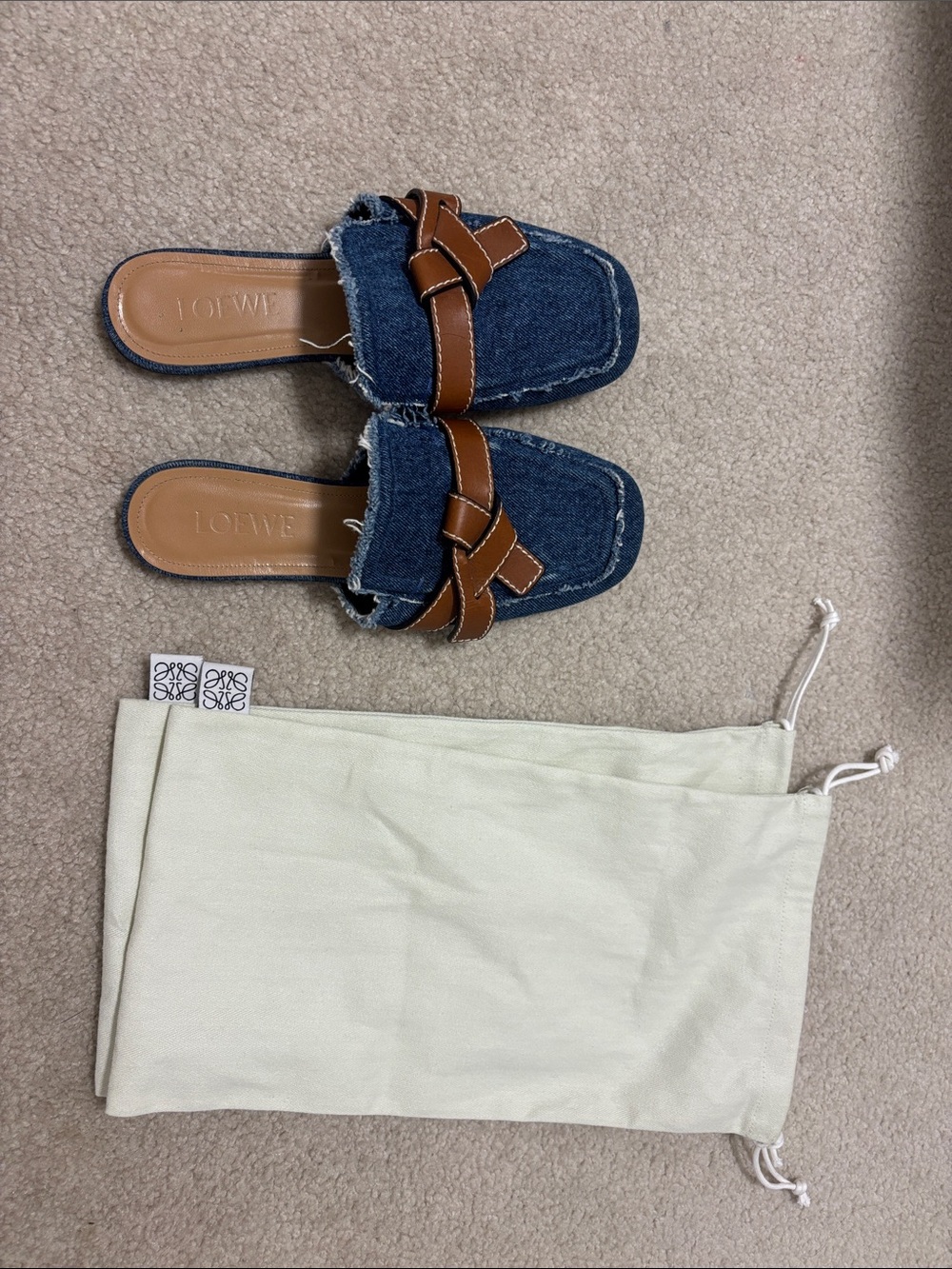 Loewe Denim and Brown Slides/Mules